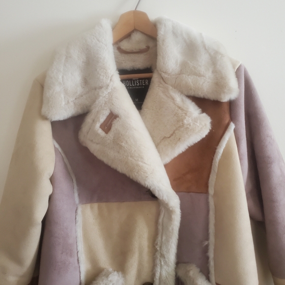 Hollister Vintage Inspired 70s Faux Suede Sheepskin Brown Patchwork Coat Size M - Picture 7 of 10